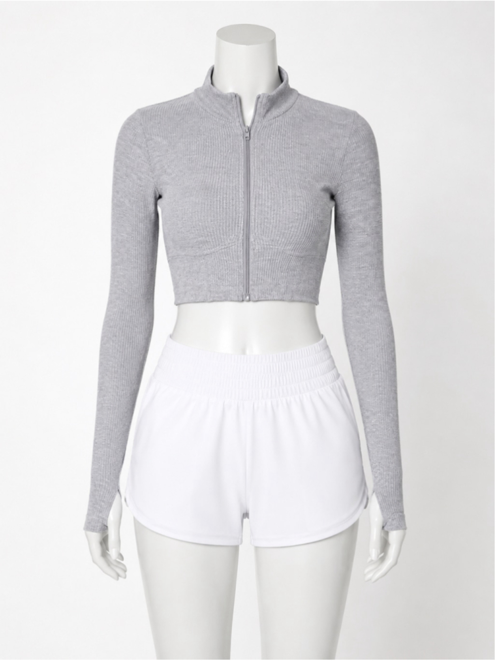Forever 21 Active Heather Gray Cropped Zip-Up Jacket – Size M - Picture 5 of 9